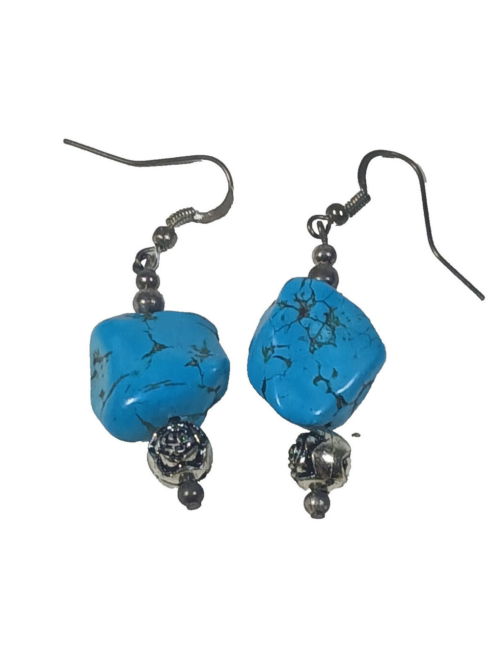 Southwest western Howlite Turquoise freeform Chunky nugget Dangle Earrings